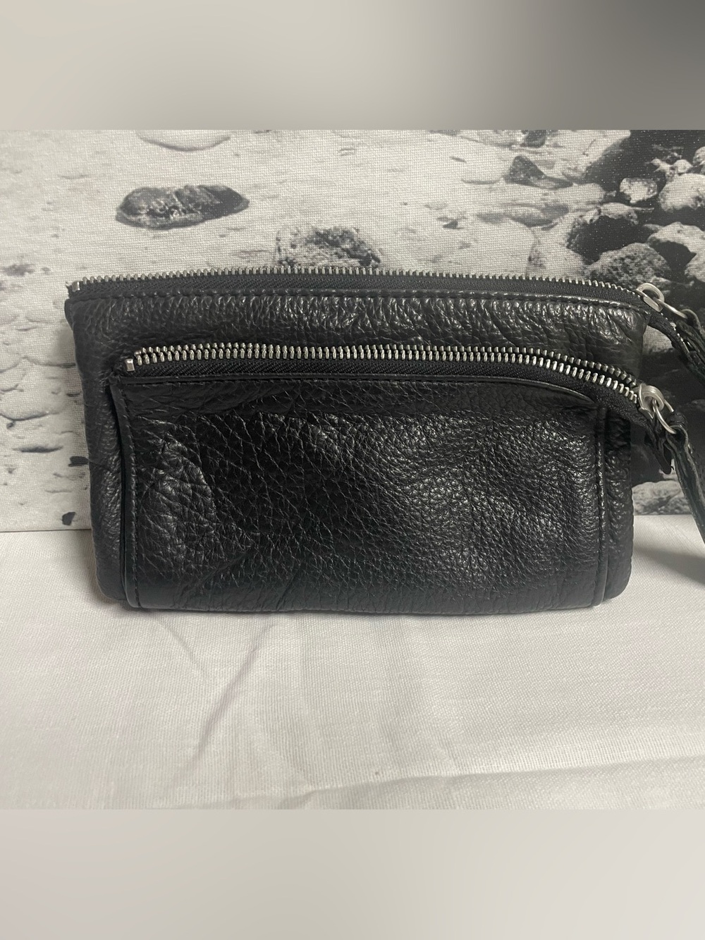 Liebeskind Black Textured Leather Wristlet with Front Zip
